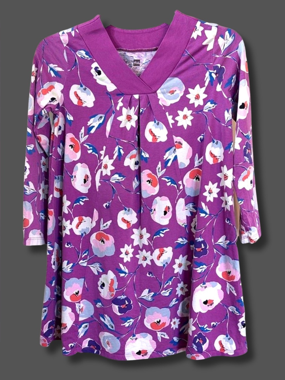 Tea Collection Girls Size 10 Purple Floral Twirl Dress Long Sleeve Knit